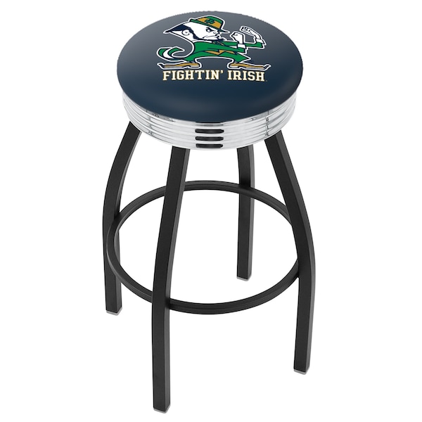 25" Blk Wrinkle Notre Dame Leprechaun Swivel Bar Stool, Chrome Ring